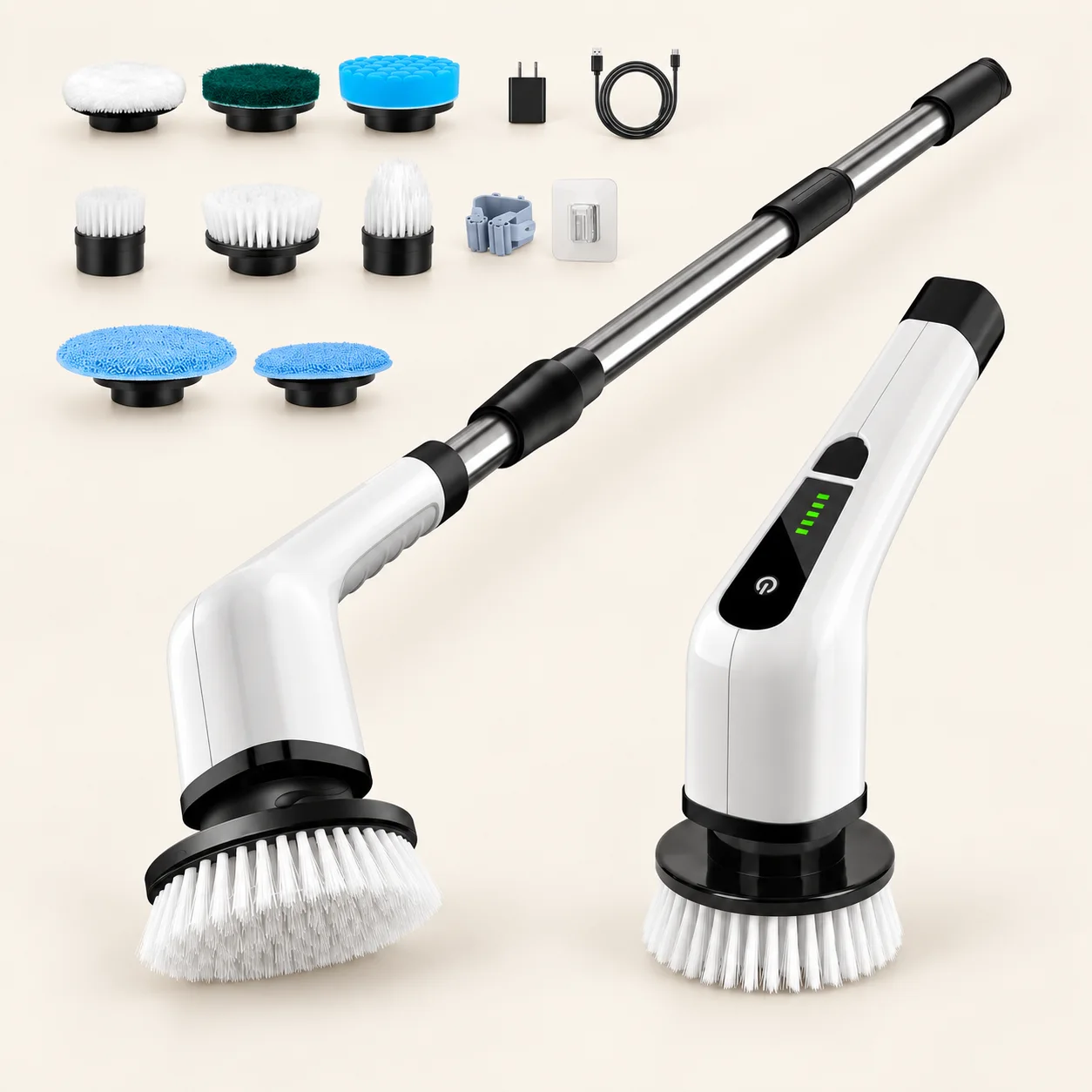 Cepillo en configuración compacta y extendida, con los accesorios de la referencia del proveedor