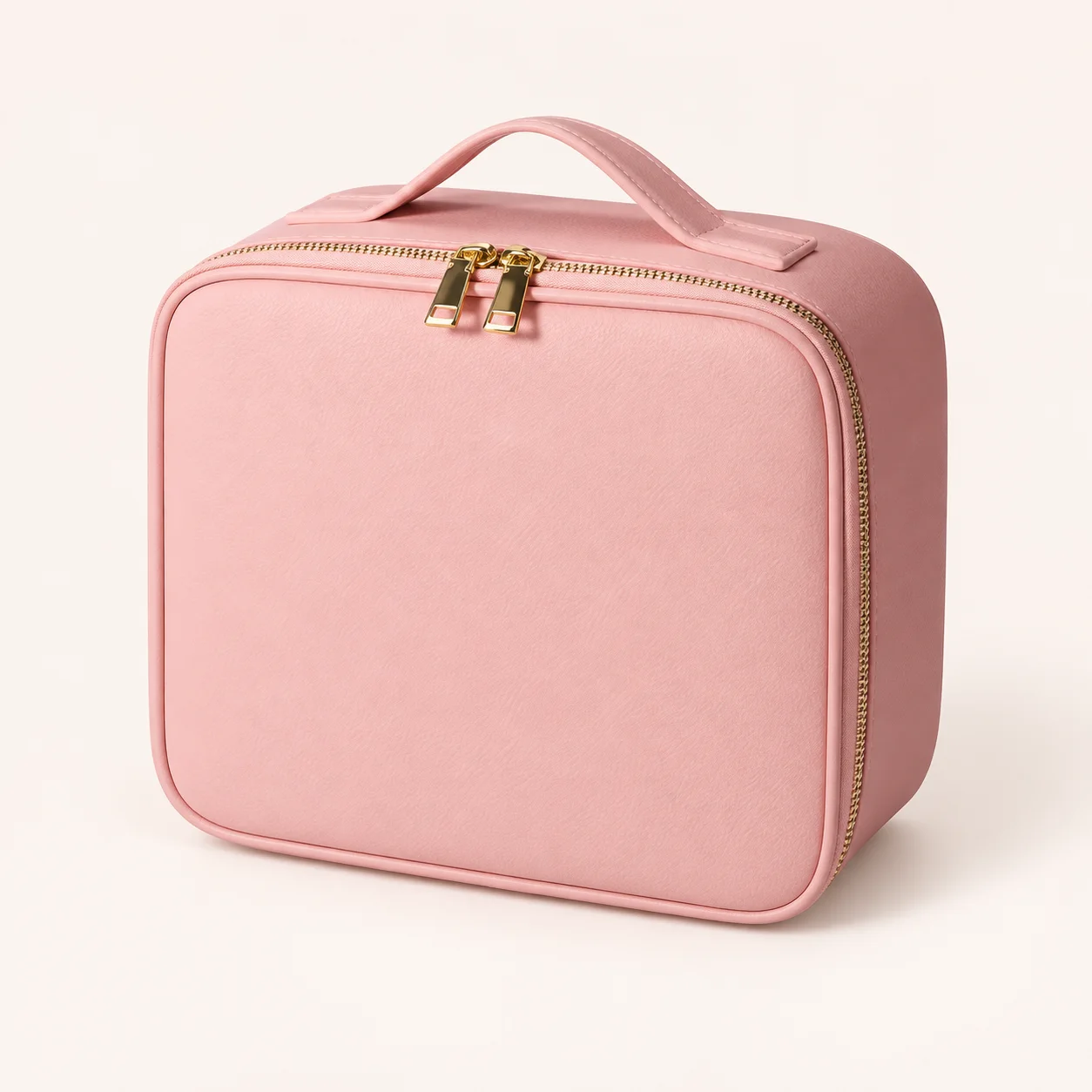 La maleta rosa cerrada, con asa y doble cremallera
