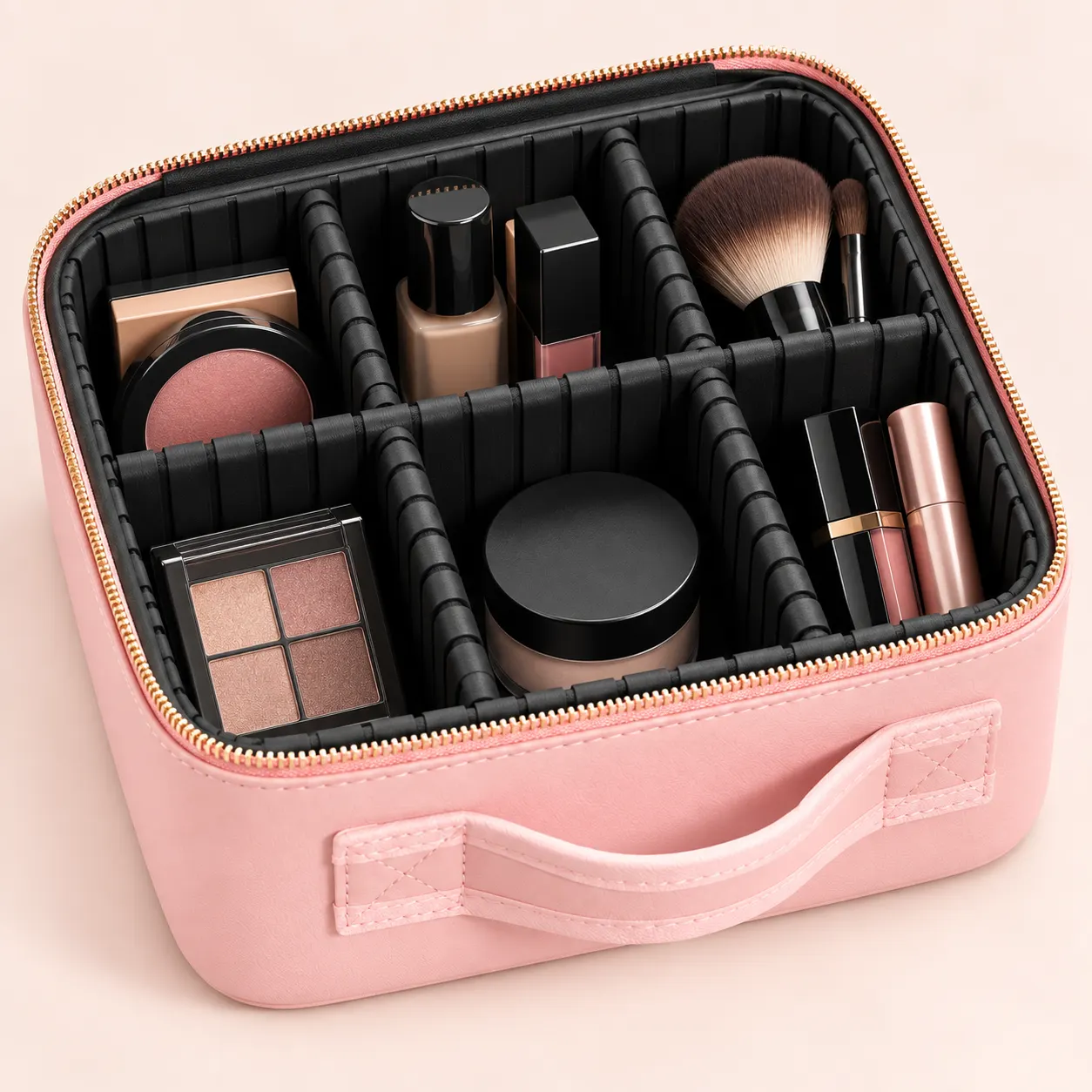 Compartimentos ajustables de la maleta rosa