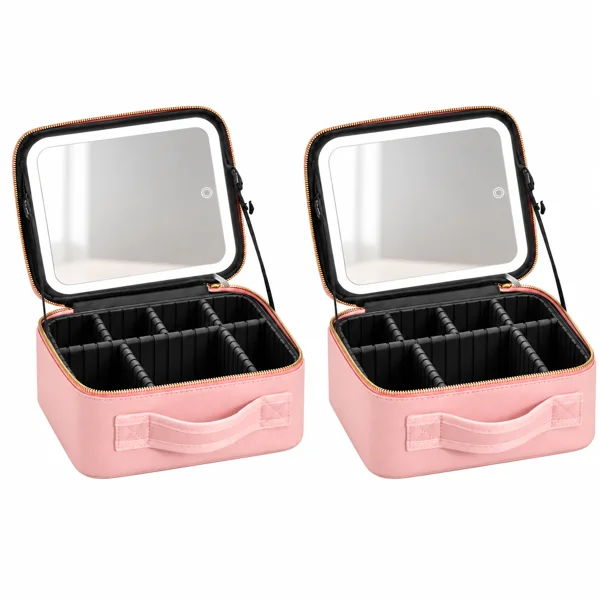 Maletín de maquillaje con espejo LED — 2 unidades