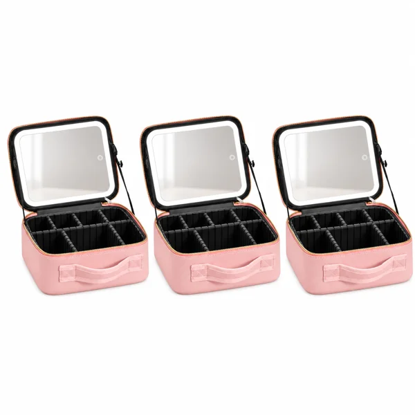 Maletín de maquillaje con espejo LED — 3 unidades